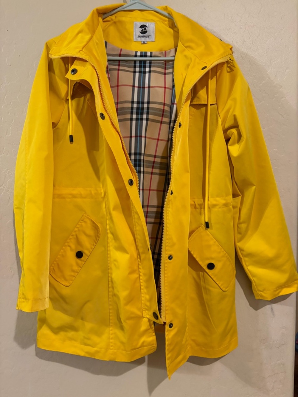 SAPHIROSE Yellow Hooded  Plaid Lined Trenchcoat Jacket Coraline-Inspired- Size M